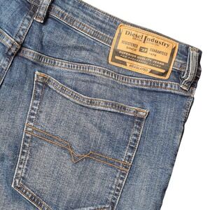 Diesel Men's W36 Straight Leg Button Fly Jeans Blue Wash Stretch Vintage Style